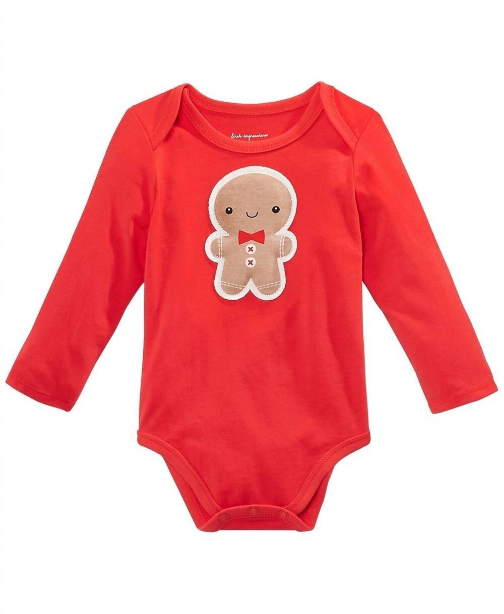 NEW FIRST IMPRESSIONS infant boys gingerbread bodysuit in red pop